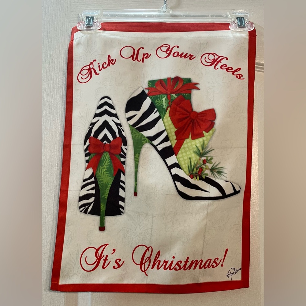 Garden Flag; Christmas; “Let’s Kick Up Our Heela for Christmas”.
